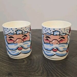 (2) Vintage 70's Melamine SANTA CLAUS Merry Christmas Ho Ho Ho CUPs by DEKA #269